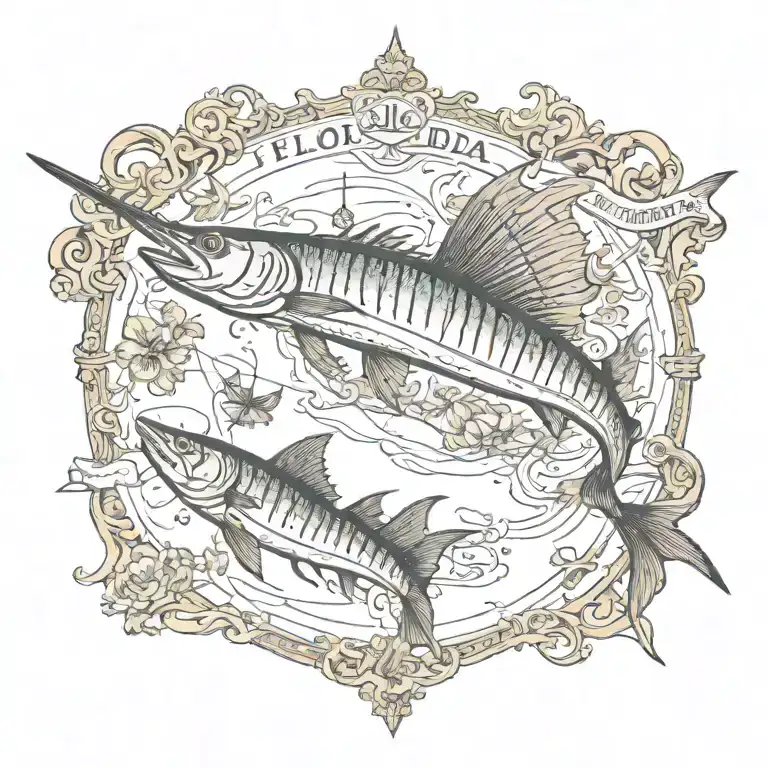 Florida Map With Sailfish And Lobster