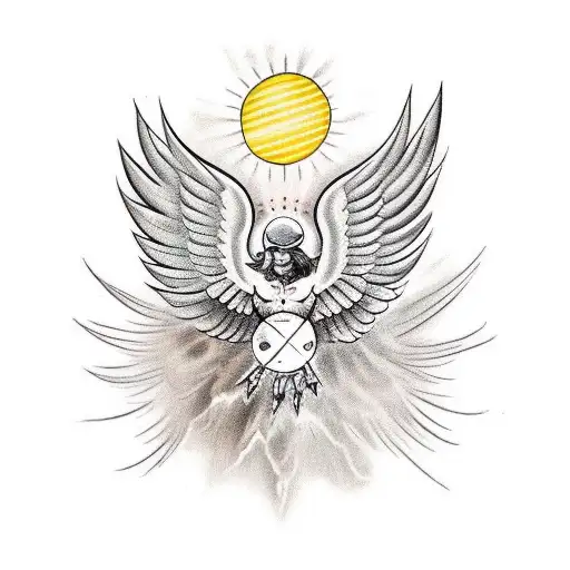 Icarus Flying Towards The Sun With Wings Made Of Feathers And Wax