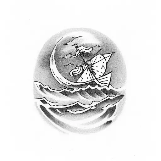 Small Cartoon Turle Riding A Wave Black And White