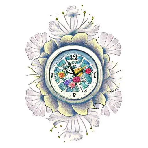 Flowers And Dandelions And Clock