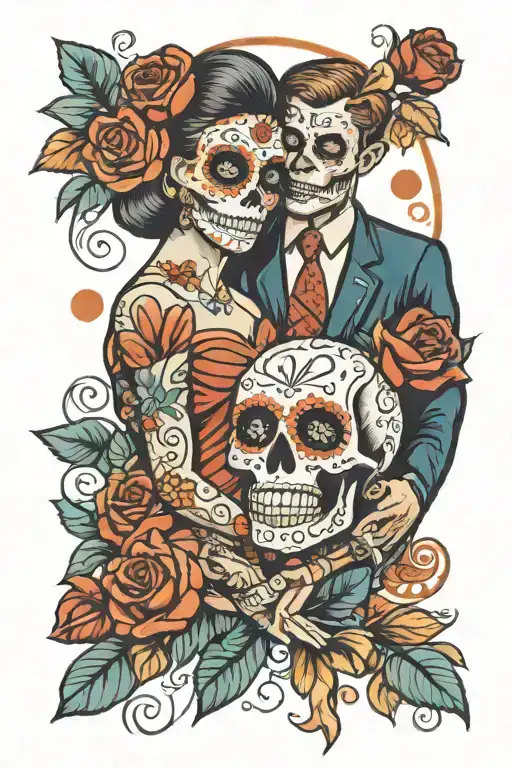 Sugar Skull Couple Embracing