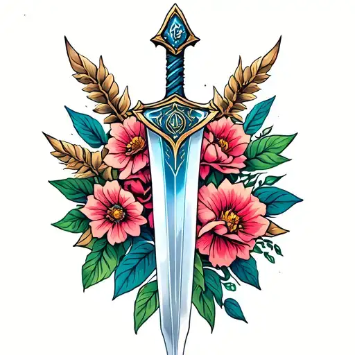 Master Sword From Zelda With Flowers