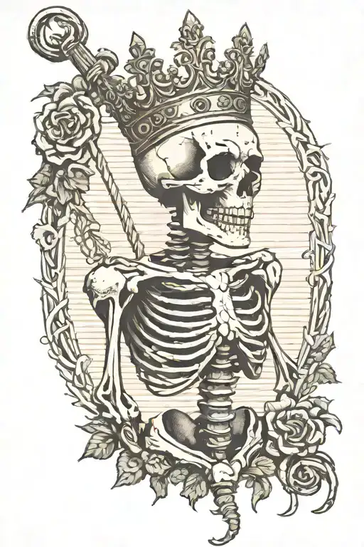 Skeleton With A Crown With A Noose Around His Neck