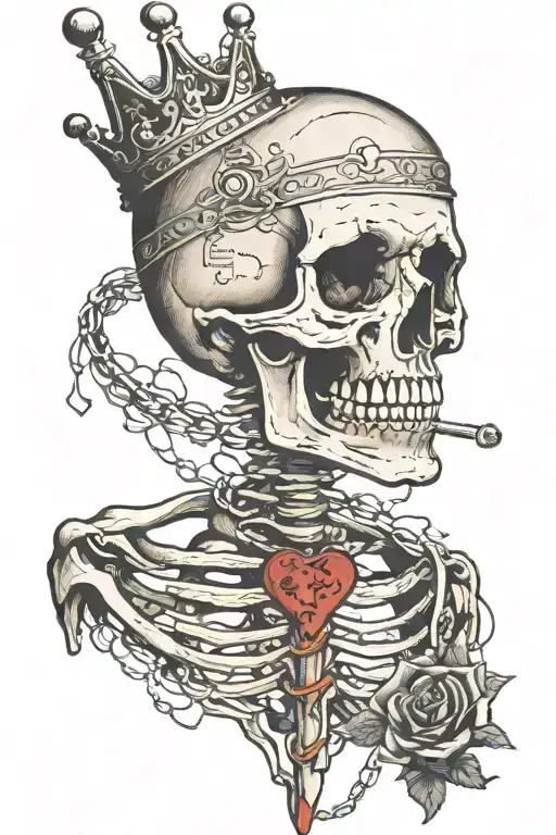 Skeleton With A Crown With A Noose Around His Neck And A Pricetag
