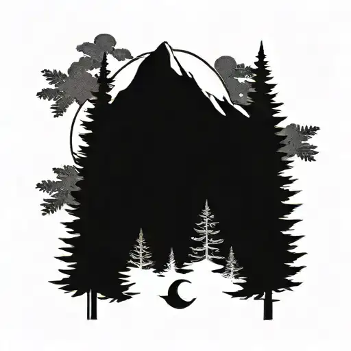 Forest With Mountains And Moon