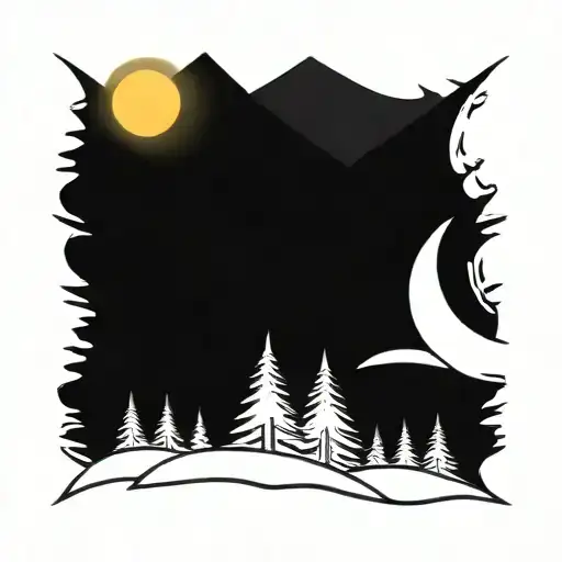Forest With Mountains And Moon