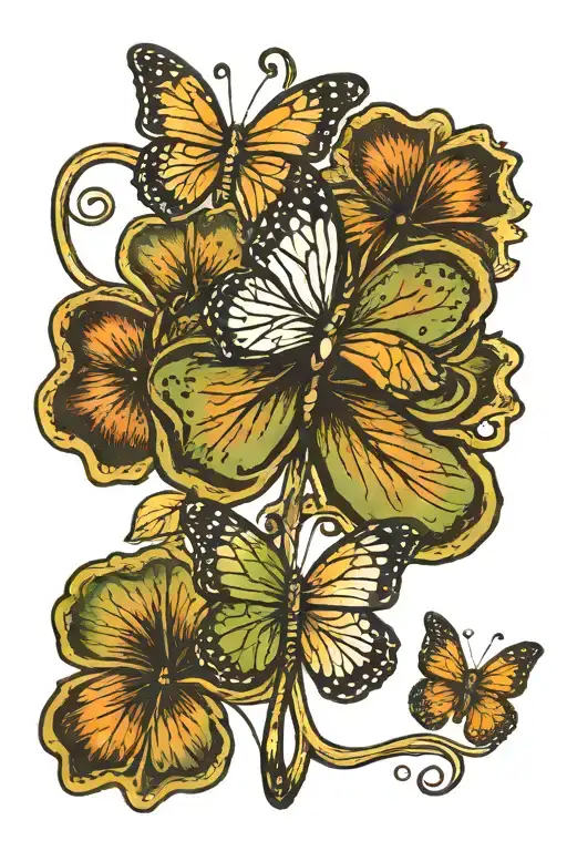 Three Leaf Shamrock With Finger Print & Butterfly Emerging