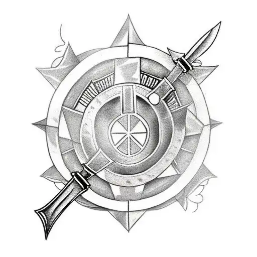 Spartan Shield With A Sword In It