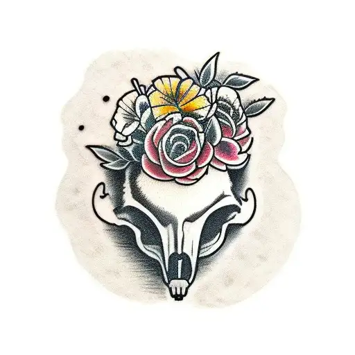 Badger Skull With Wallflowers