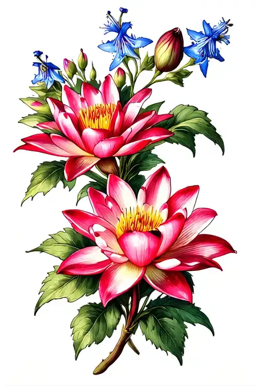 Ruby Water Lilly And Larkspur