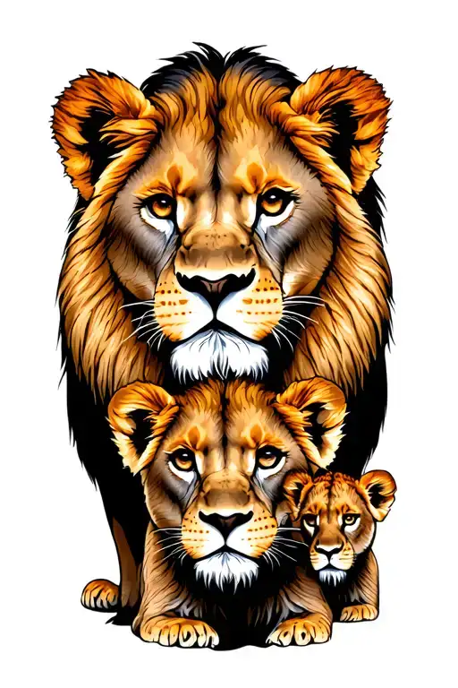 Lioness And Three Cubs