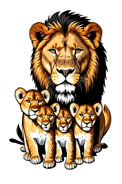 Lioness And Three Cubs Surrounded