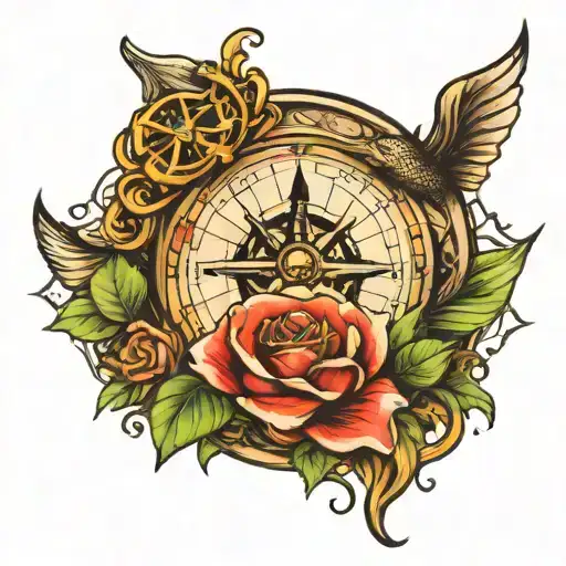 Compass And Rose With Mermaid Tail