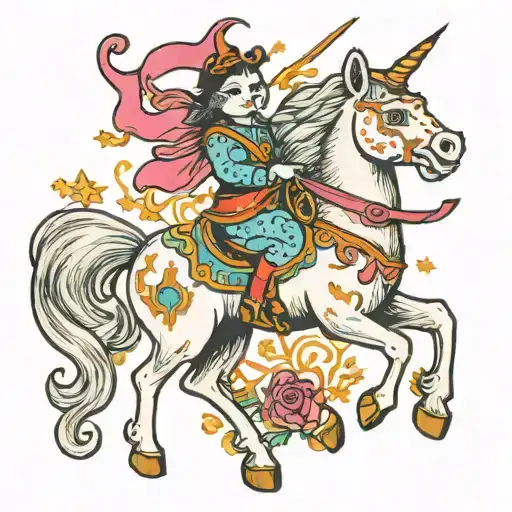 A Cat Riding A Unicorn