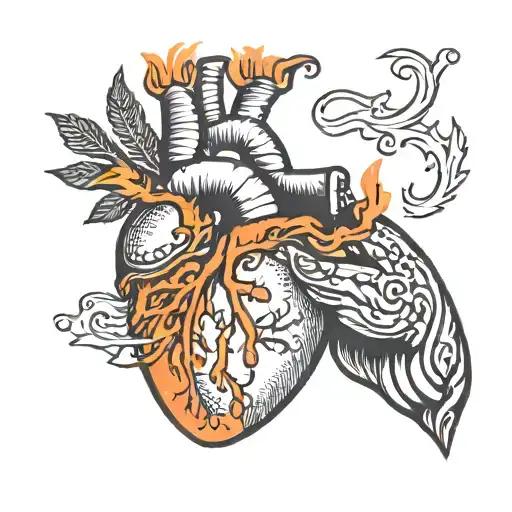 Heart Hands Shape Tattoo In Orange With Black Outlines