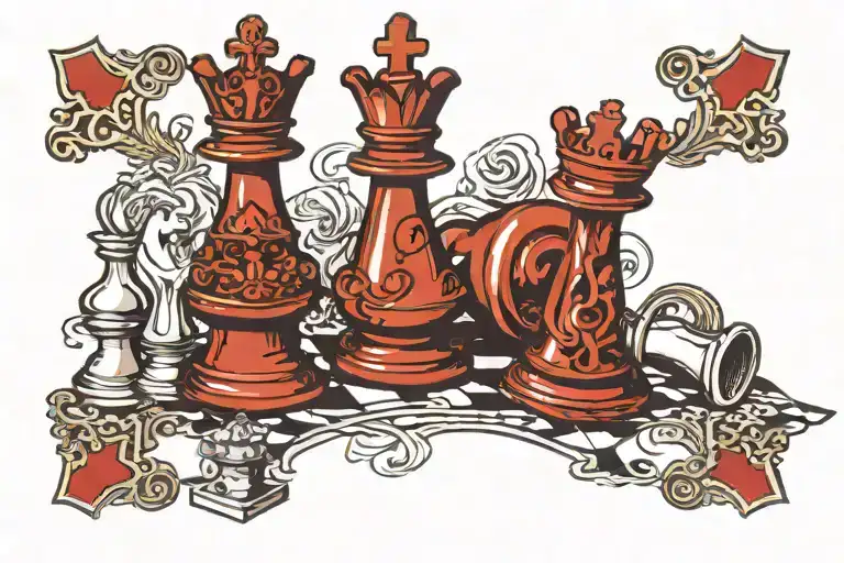 King And Queen Chess Pieces With 4 Pawns Surrounded And Words By Your Side