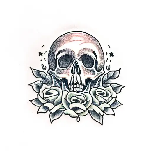Skull With Hair And Roses