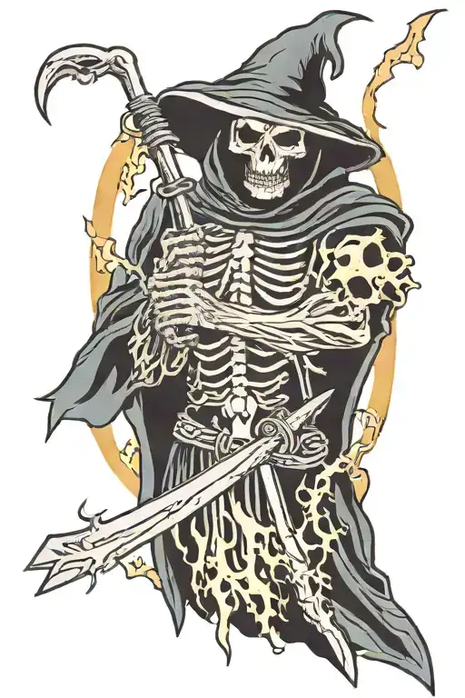 Grim Reaper Holding A Scythe Surrounded By Lightning
