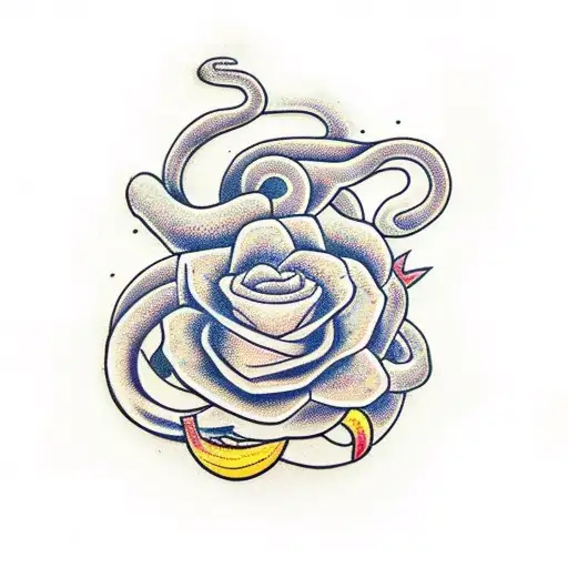 Snake And Flowers With Snakw And Sun