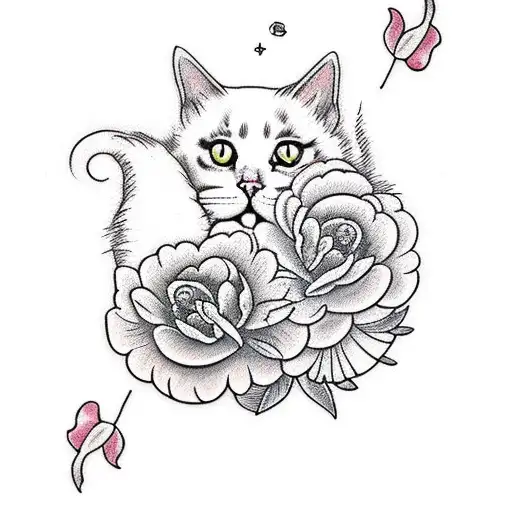 Cat With Peonies