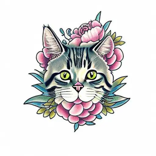 Cat With Peonies