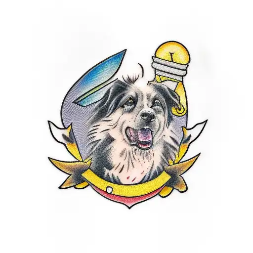 Black Dog With Yellow Bird