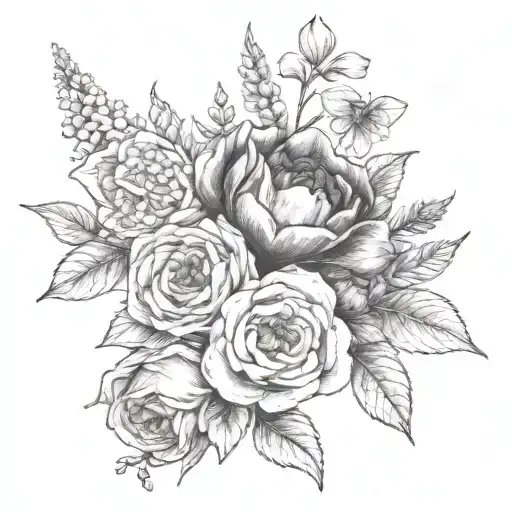 Sketch May July Birth Flowers Bouquet