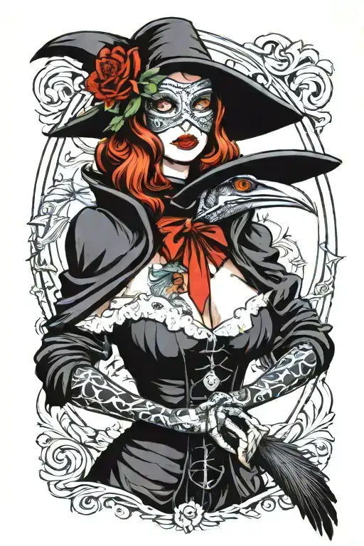 Female Pin-up Model That Is A Plague Doctor Holding