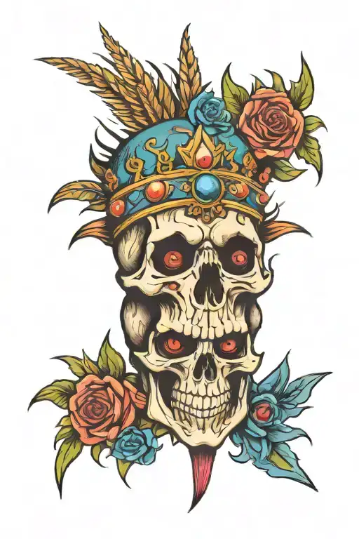 Skull With Vortex Colorful Eyes And A Spike Crown