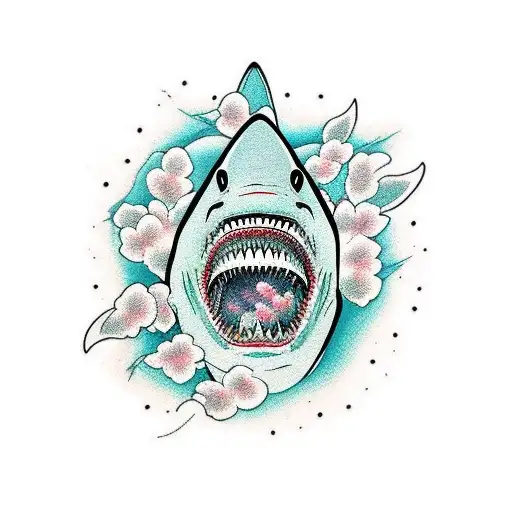 A Shark Surrounded By Sakura Petals
