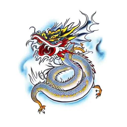 Chinese Dragon Surrounded By Fire