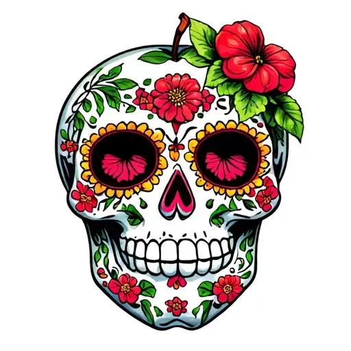 Sugar Skull Colored Like A Granny Smith Apple