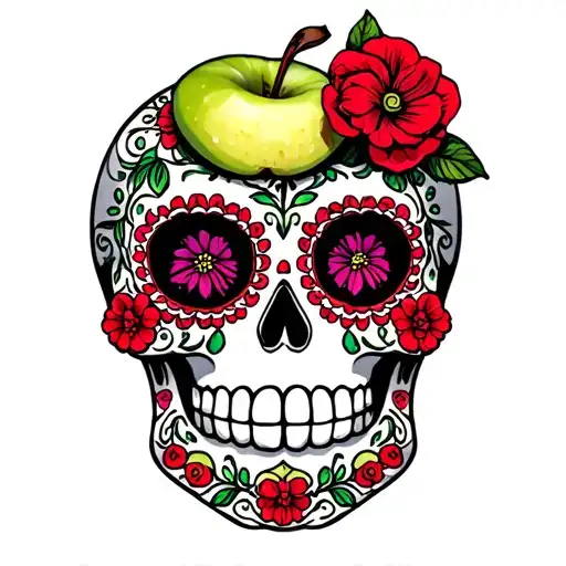 Sugar Skull Colored Like A Granny Smith Apple