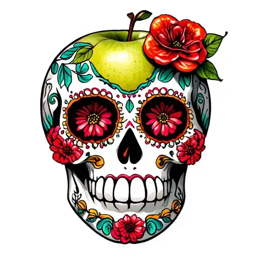 Sugar Skull Colored Like A Granny Smith Apple