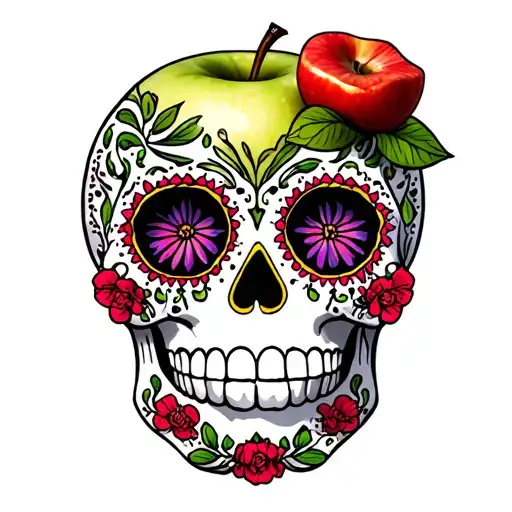 Sugar Skull Colored Like A Granny Smith Apple