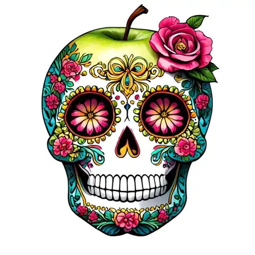 Sugar Skull Colored Like A Granny Smith Apple