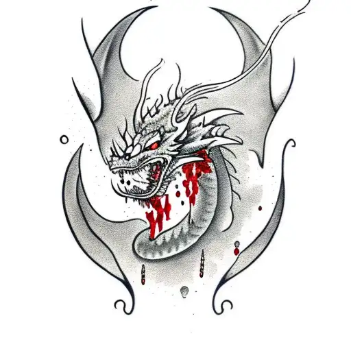 American Traditional Dragon With Blood Drips