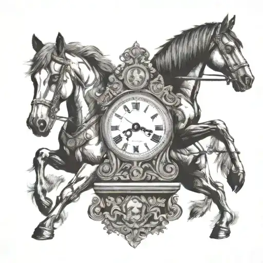 A Grandfather Clock With Horses As The Chimes
