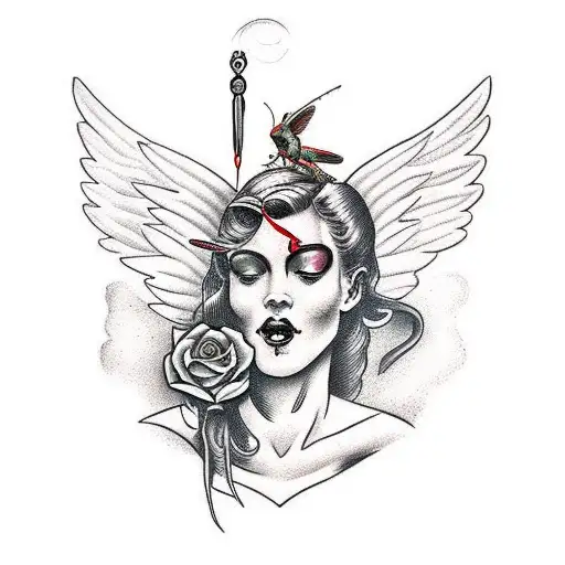 Gaurdian Angel With Rose Butterfly And A Scorpion