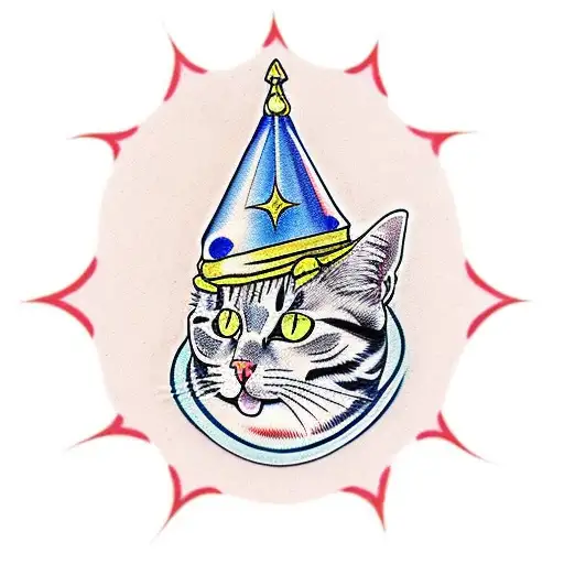 Traditional Cat With A Floating Wizard Hat