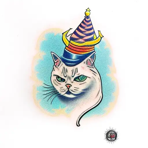 Double Headed Traditional Cat With A Floating Wizard Hat