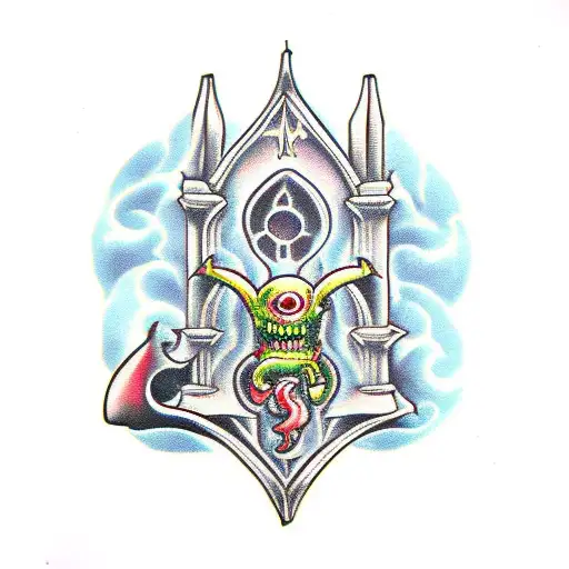 Gothic Window Archway With Monster Claw Coming From The Bottom