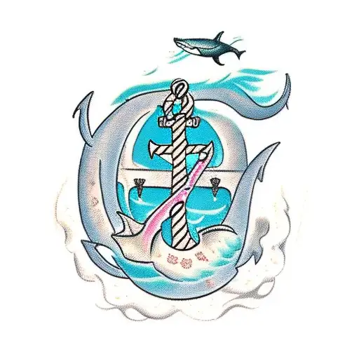 Fouled Anchor With Mermaid And Shark