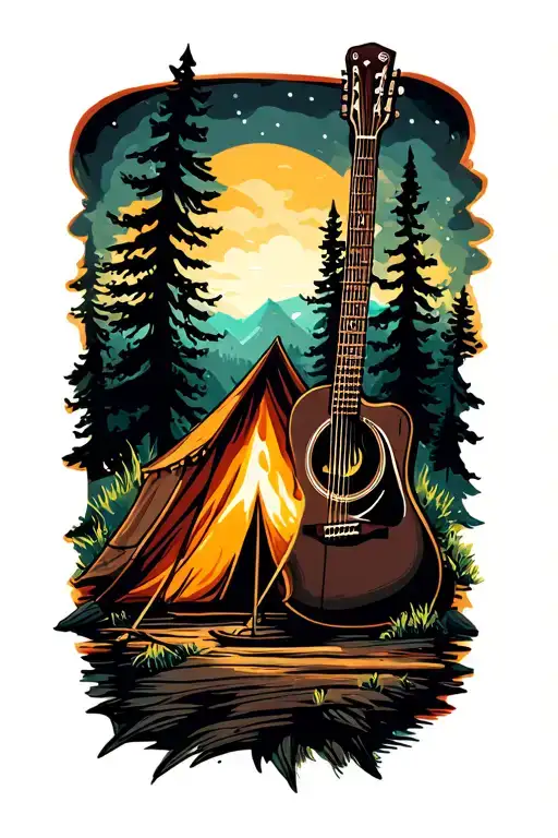 Camping Scene Inside Of Guitar Pic