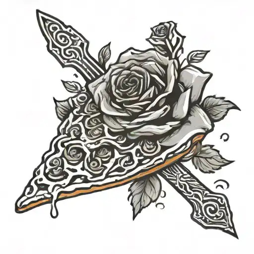 Slice Of Pizza A Knife That Goes Through And A Rose