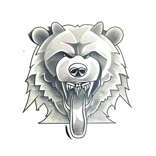 Bear With Gaming Inspired Sword In Mouth