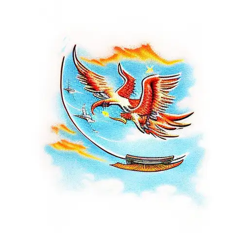 A Creative Image Of Phoenix Flying Over The Sea