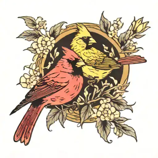 Red Cardinal And Yellow Gold Finch