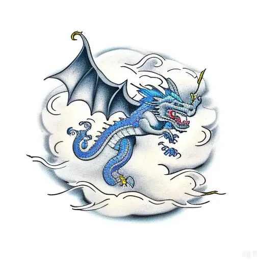 Dragon On Clouds With Lotus
