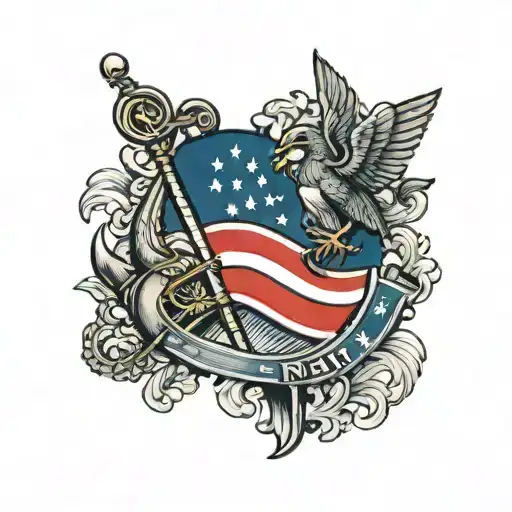 Us Navy With Flag Background Looking